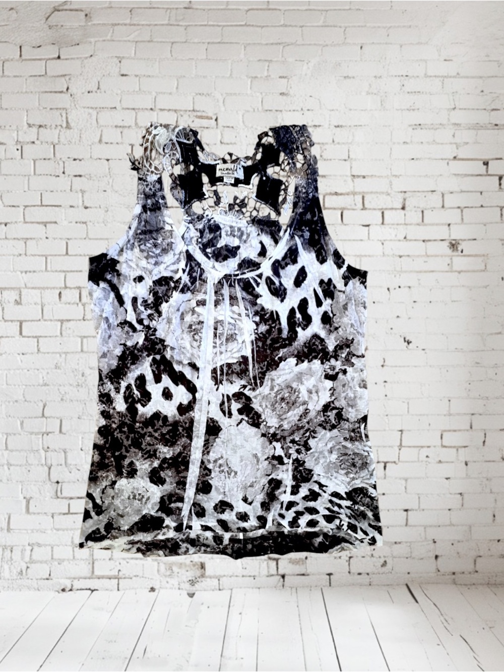 One World Sleeveless Leopard Floral Visual Mashup Sublimation Print Top M
